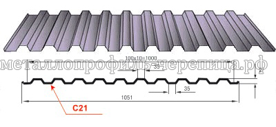 Профнастил (профлист) С - 21 х 1000